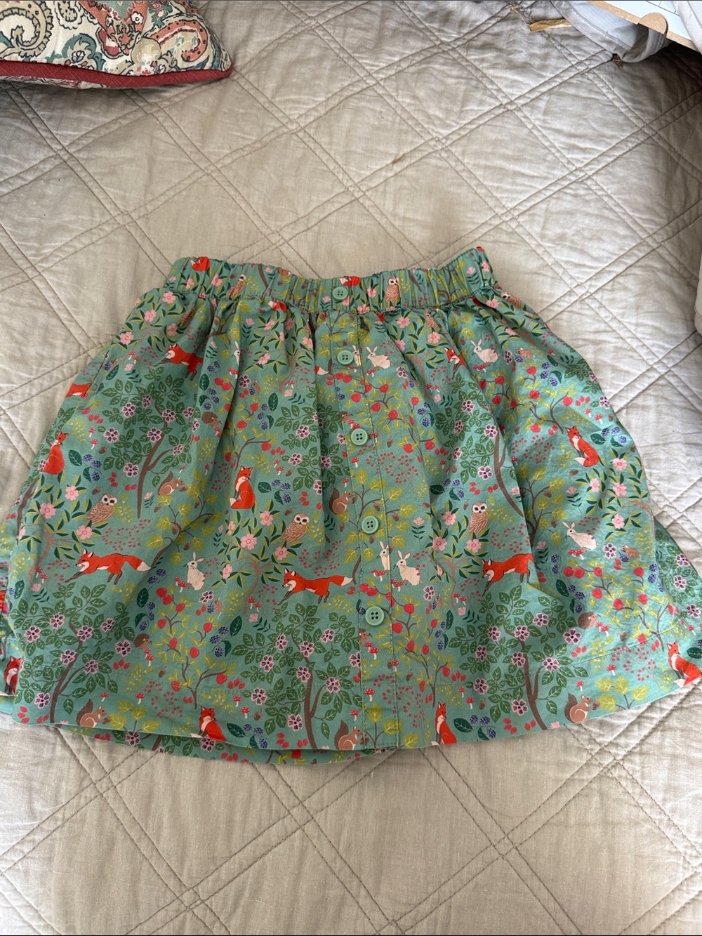 Mini Boden Green Woodland Fox & Owl Skirt